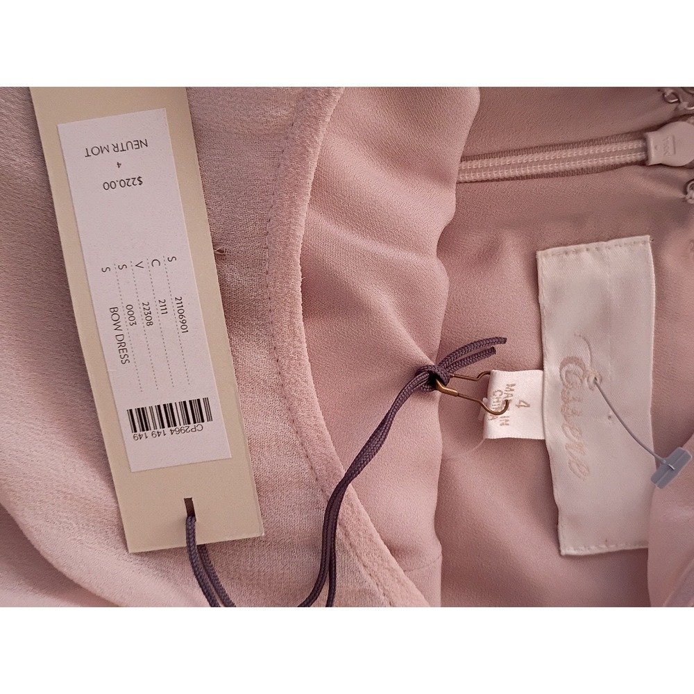 Elana Beau NWT‎ Pleated Bow Waist Dress Beige Sleeveless Midi Luxe Party $220 - Picture 9 of 11